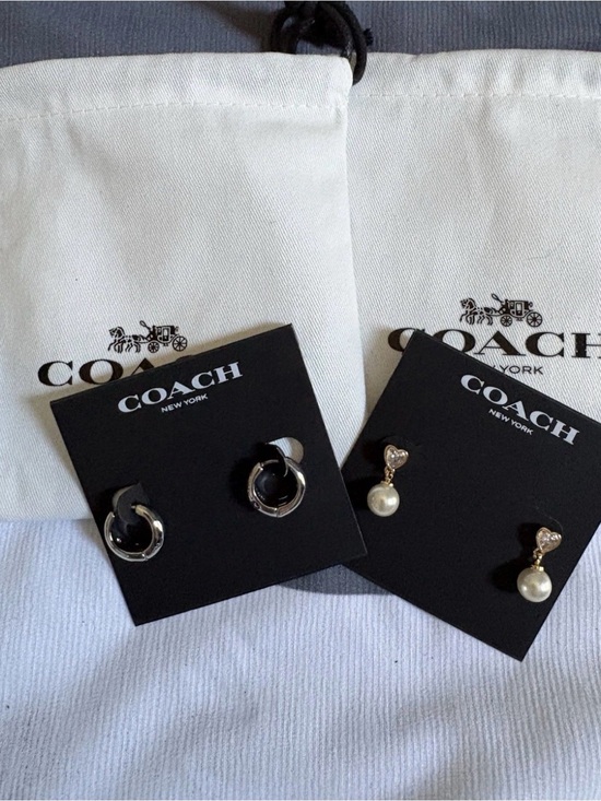Coach Jewelry - NWT Coach Gold-Tone Heart Crystal and Pearl Drop Earrings and Silver-tone hoops